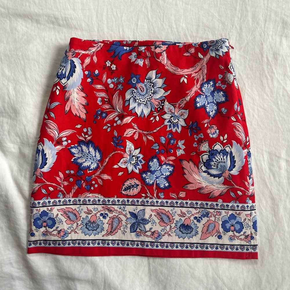 Talbots Red Floral Border Mini Skirt